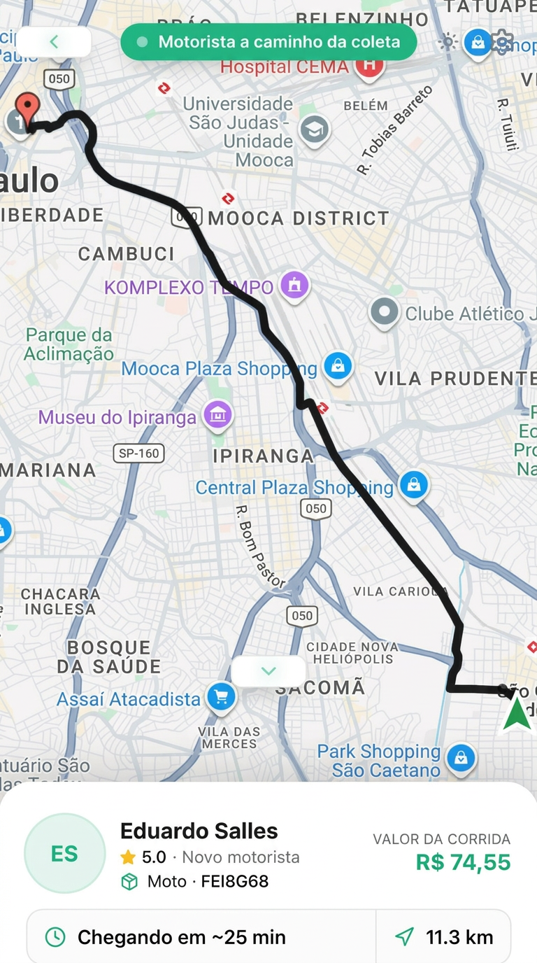 Tela do app DuMove mostrando uma entrega em andamento